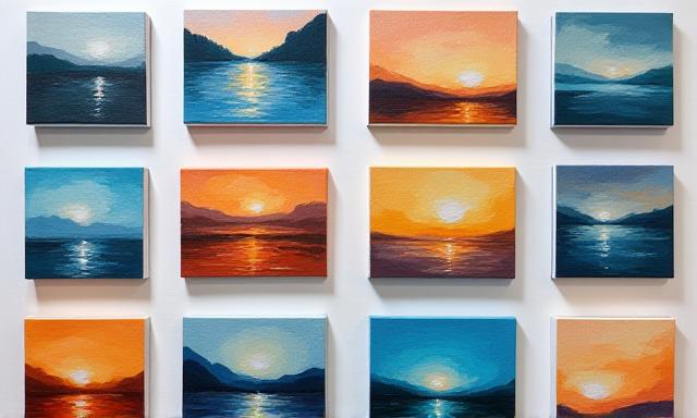 Grid of student acrylic paintings uploaded for feedback